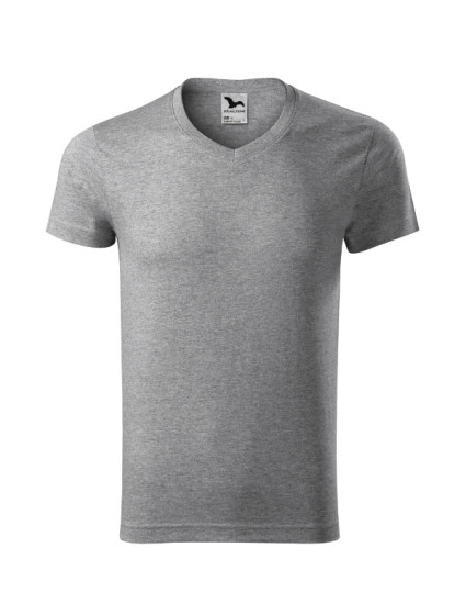 Slim Fit V-neck tričko pánské tmavě šedý melír