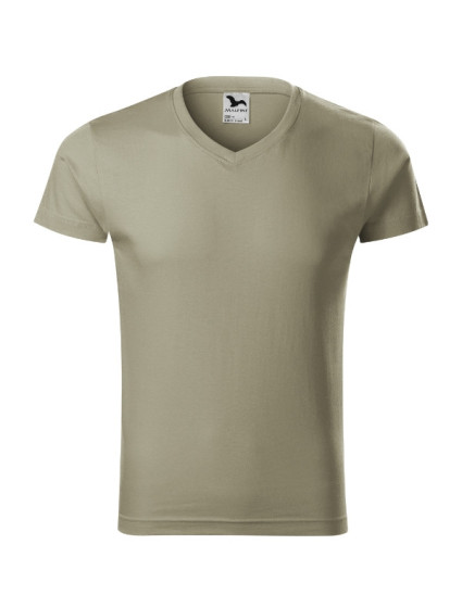 Slim Fit V-neck tričko pánské světlá khaki