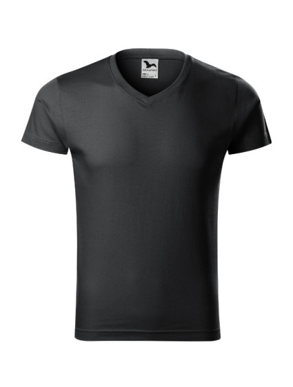 Slim Fit V-neck tričko pánské ebony gray