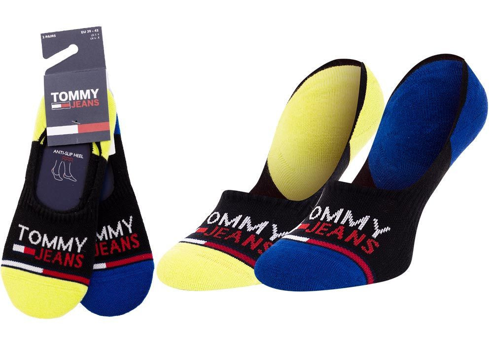 Set of 2 pairs of unisex boat socks Dove TOMMY JEANS 100000403 Black Yellow  010