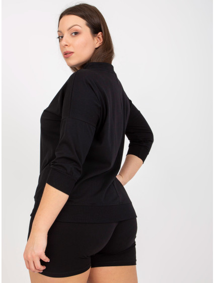 Černá halenka plus size velikosti pro každodenní nošení s potiskem