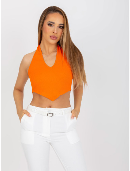 Základní oranžový crop top z žebrované bavlny RUE PARIS