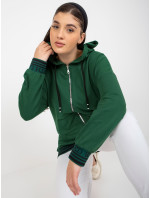 Tmavě zelená plus size mikina na zip s kapsami