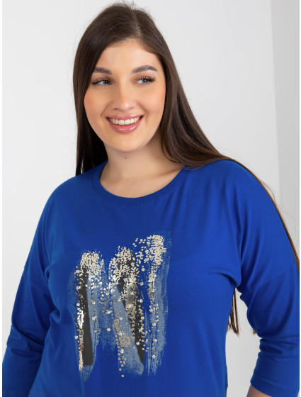 Tmavě modrá halenka plus size s 3/4 rukávy