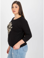 Černá halenka plus size s lesklým potiskem