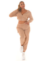 Sexy 2Piece Cord Set - Jogger + Crop Hoodie-Jacket