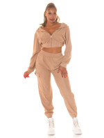 Sexy 2Piece Cord Set - Jogger + Crop Hoodie-Jacket