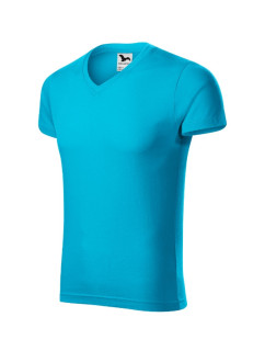 Slim Fit V-neck tričko pánské tyrkysová