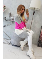 Svetr Cardigan na ramínka šedá+růžová neon