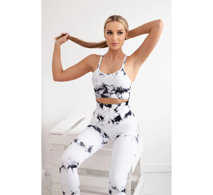 Dámský fitness set top + push up legíny -  bílá