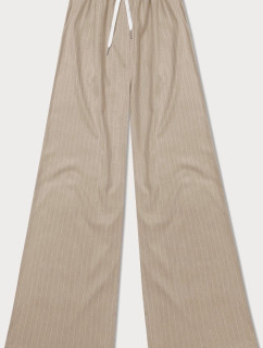 Tmavě béžové široké dámské pruhované kalhoty (18629)