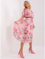 Světle růžové midi šaty s květinami