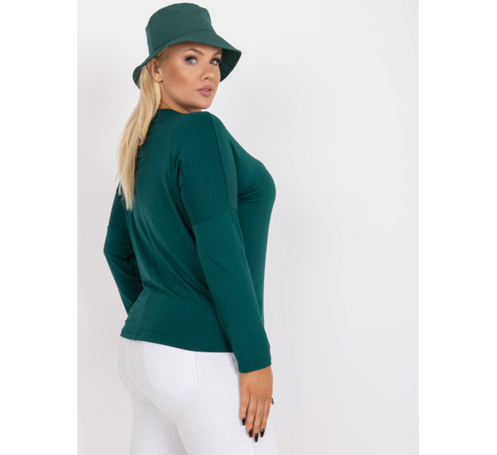 Tmavě zelená obyčejná halenka plus size basic s výstřihem do V Elisa