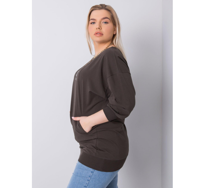 Tmavá khaki halenka plus size velikosti s nášivkou Messina