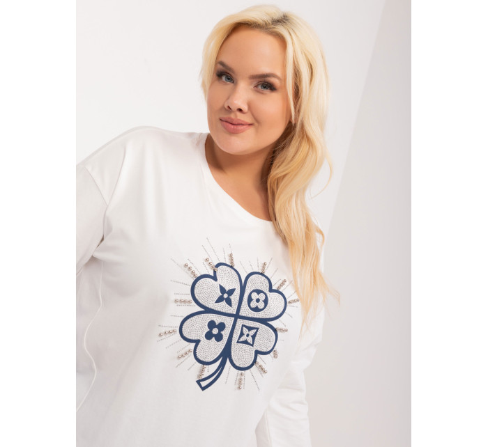 Ecru ležérní halenka plus size velikosti s aplikacemi