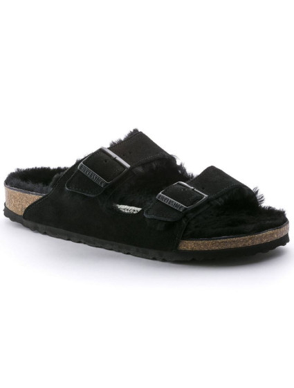 Dámské zateplené žabky s ovčí nou Arizona  Black kůže regular  dámské model 20693883 - Birkenstock