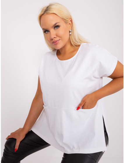 Bílá základní halenka plus size s bočními rozparky