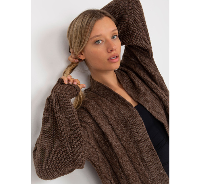 RUE PARIS hnědý maxi cardigan s kapsami