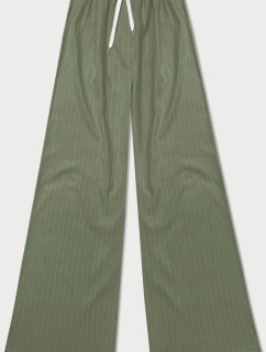 Široké zelené dámské pruhované kalhoty (18629)