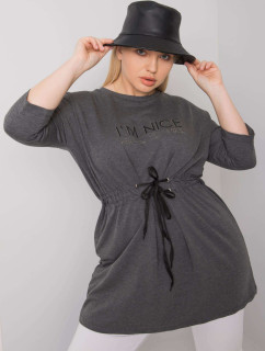 Tmavě šedá melanžová plus size tunika s nápisem