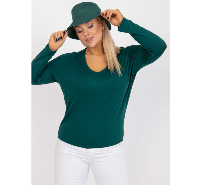 Tmavě zelená obyčejná halenka plus size basic s výstřihem do V Elisa