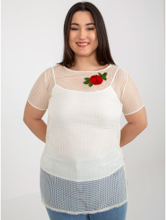 Světle béžová plus size dvoudílná halenka s nášivkou