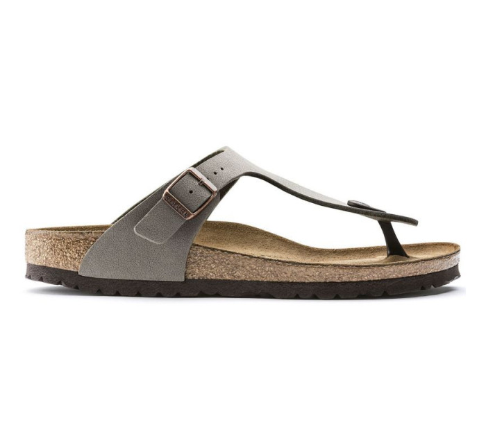 Dámské šedobéžové žabky Birkenstock Gizeh Birko-Flor Nubuck Stone regular wide (43391) dámské