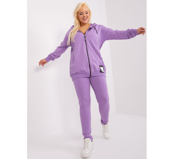 Světle fialový set plus size s mikinou na zip