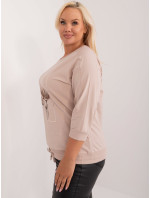 Béžová dámská halenka plus size s potiskem