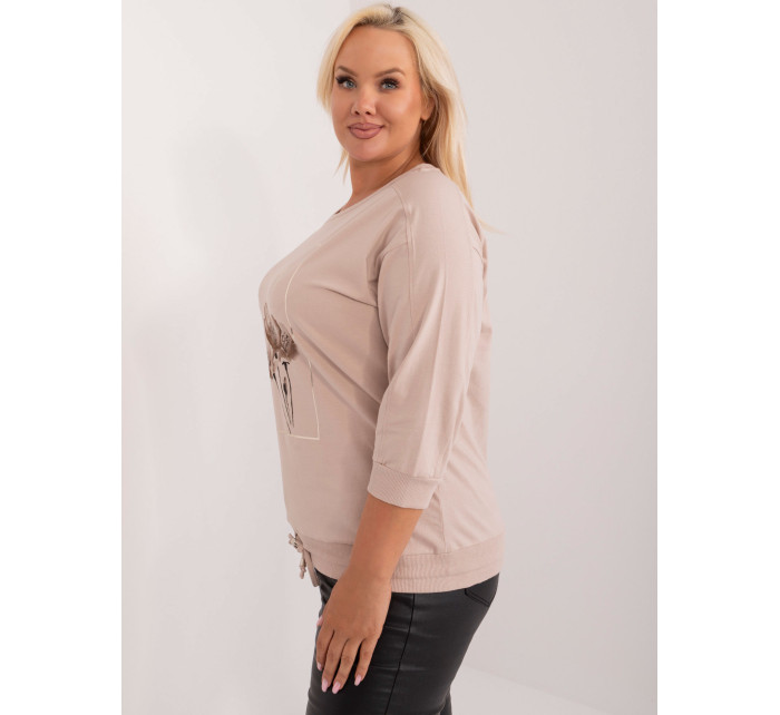 Béžová dámská halenka plus size s potiskem