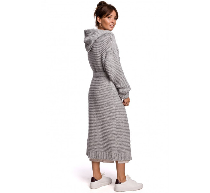 BK054 Dlouhý svetr s kapucí - šedý