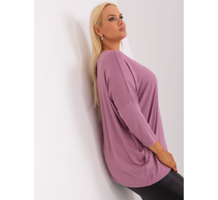 Prašně růžová halenka plus size velikosti s 3/4 rukávy