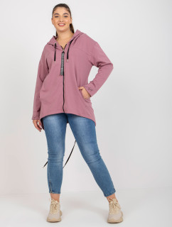 Prašně růžová plus size mikina na zip s žebrováním