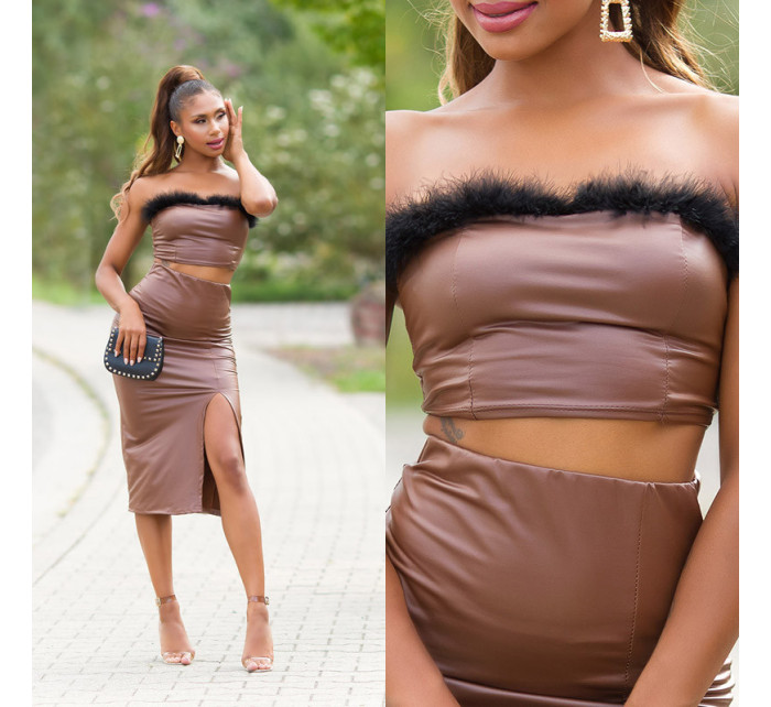 Sexy faux leather Bandeau Crop top