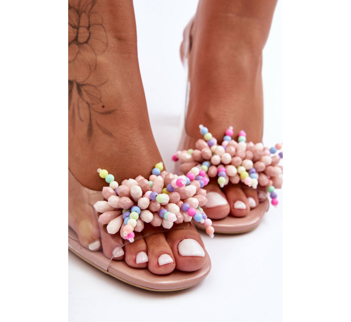 Zdobené módní sandály na klínku růžové SBarski