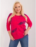 Fuchsiová dámská halenka plus size s nápisy