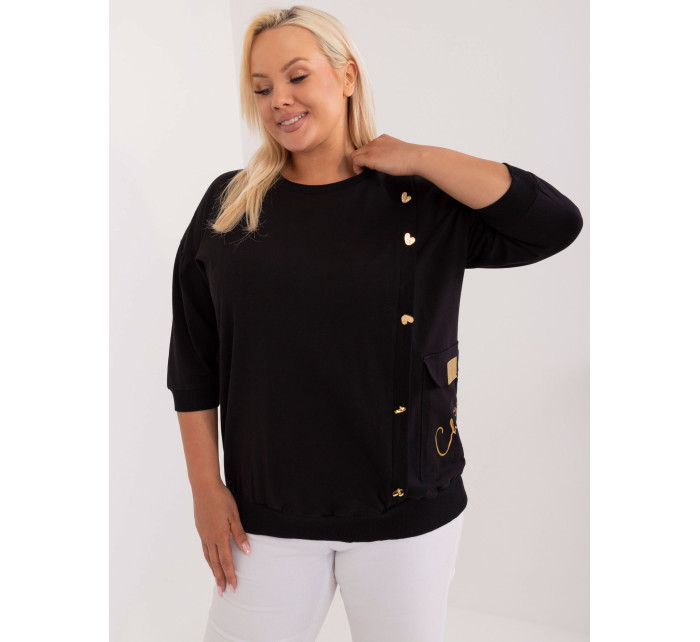 Černá ležérní halenka plus size s nápisem