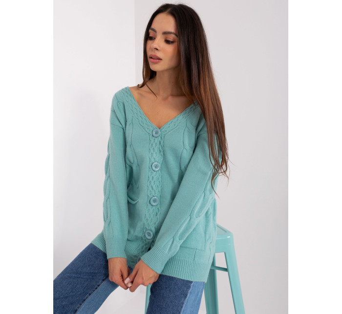 Dámský mint cardigan s kabely