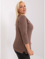 Hnědá dámská halenka plus size s rozparky