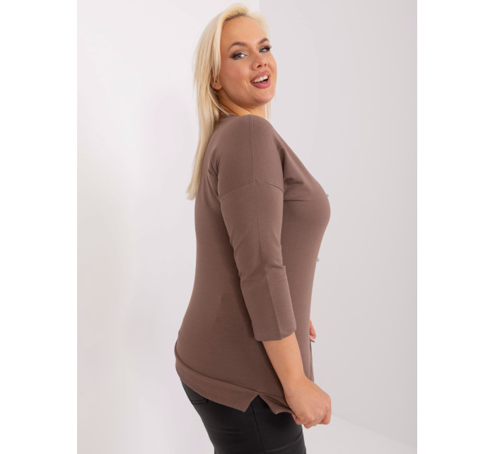 Hnědá dámská halenka plus size s rozparky