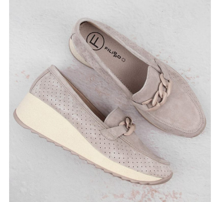 Kožené semišové polobotky Filippo W PAW507A beige