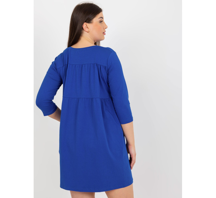 Kobaltově modré minišaty plus size s kapsami od Dalenne