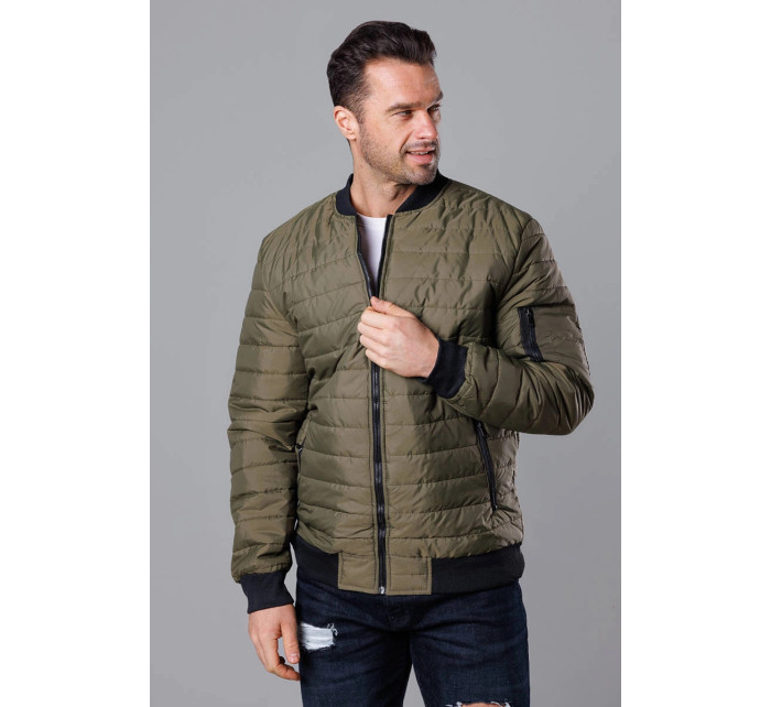 Prošívaná pánská bunda typu "bomber" v khaki barvě model 18344859 - J.STYLE