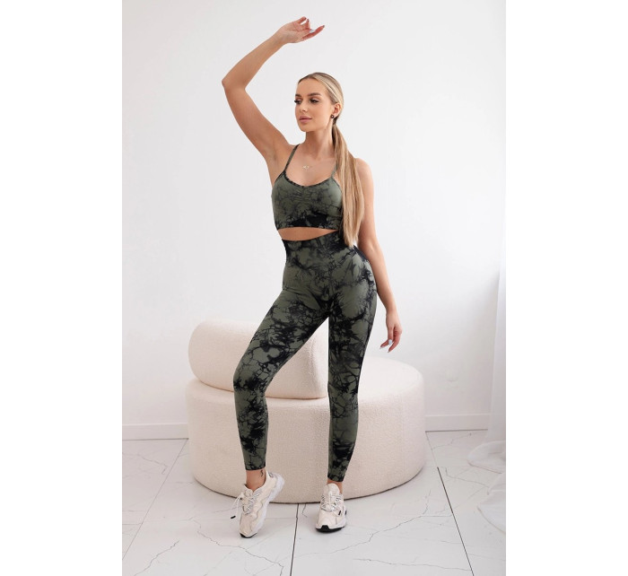 Dámské fitness set top + push up legíny - khaki