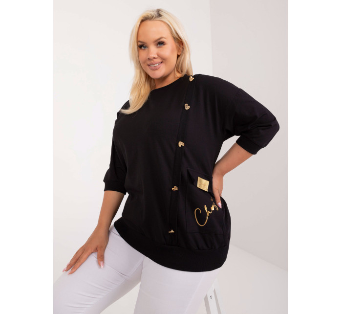 Černá ležérní halenka plus size s nápisem