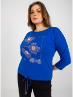 Dámská halenka plus size s 3/4 rukávy a potiskem - modrá