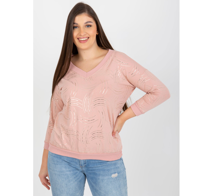 Světle růžová dámská halenka plus size s 3/4 rukávem