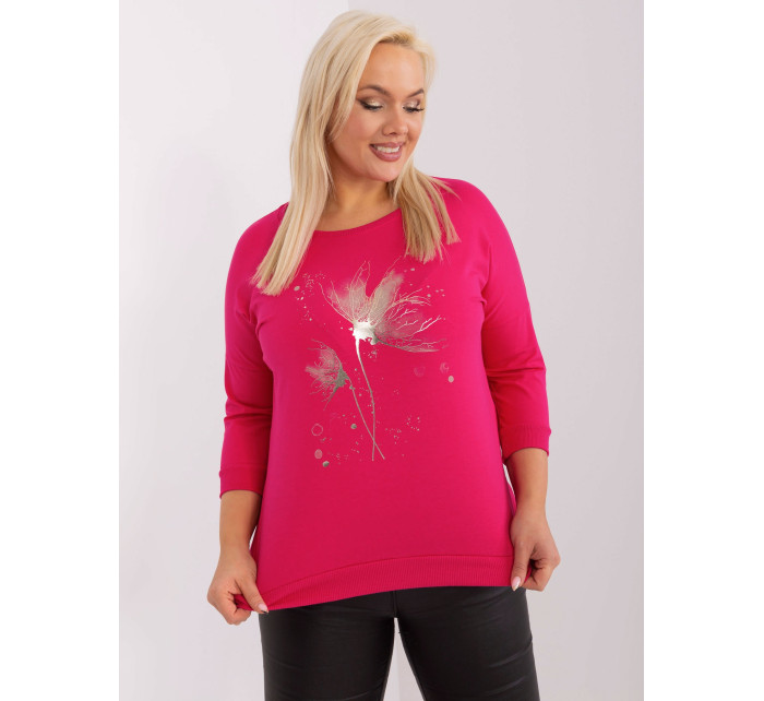 Fuchsiová dámská halenka plus size s potiskem