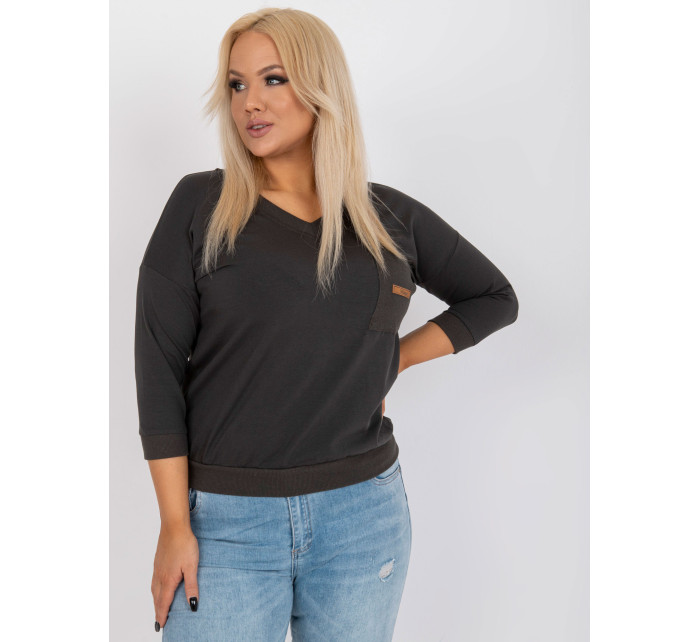 Základní halenka khaki bavlny plus size s kapsou