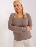 Tmavě béžový melanžový svetr větší velikosti z viskózy